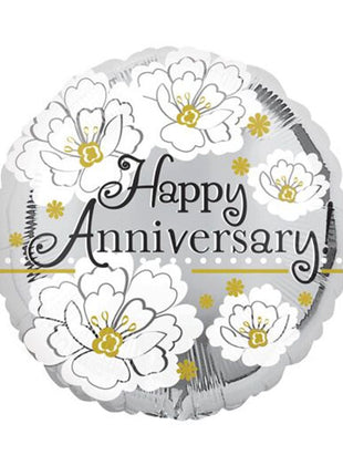 18in Value Plus Happy Anniversary Silver Balloon