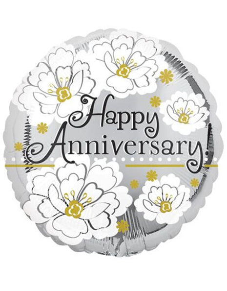 18in Value Plus Happy Anniversary Silver Balloon