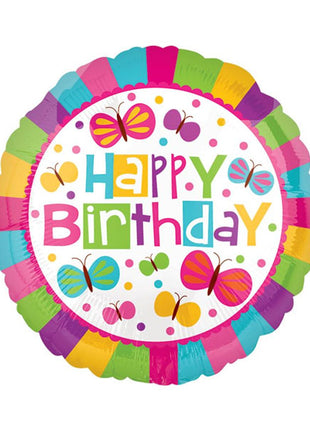18in Value Plus Happy Birthday Butterflies Balloon
