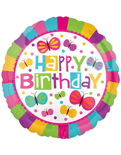 18in Value Plus Happy Birthday Butterflies Balloon
