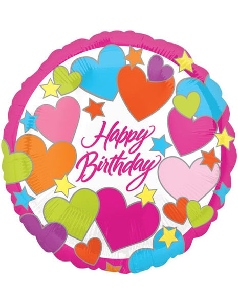 18in Value Plus Happy Birthday Hearts Balloon