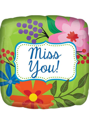 18in Value Plus Miss You Green Floral Balloon