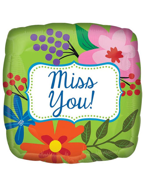 18in Value Plus Miss You Green Floral Balloon