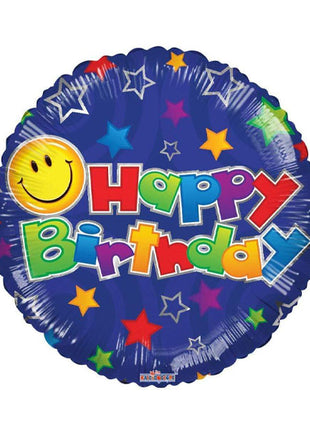 18in ConverUSA Birthday Smiley Blue Balloon
