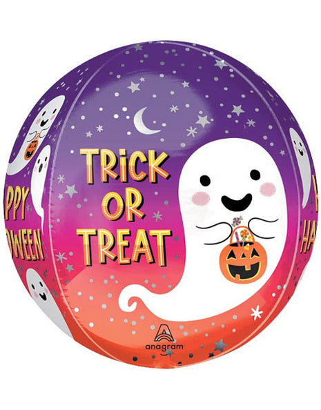 Globo orbe de Halloween con anagrama de 16 pulgadas y texto "Truco o trato"