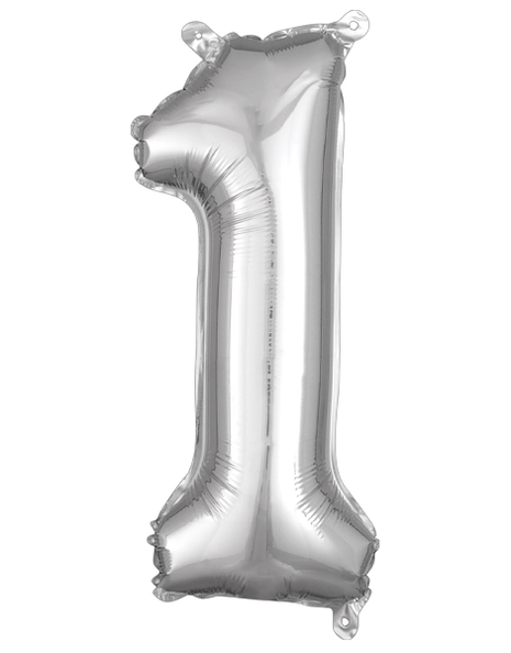 16in Anagram Air-Filled Silver Number 1 Balloon - Joker Party Supply