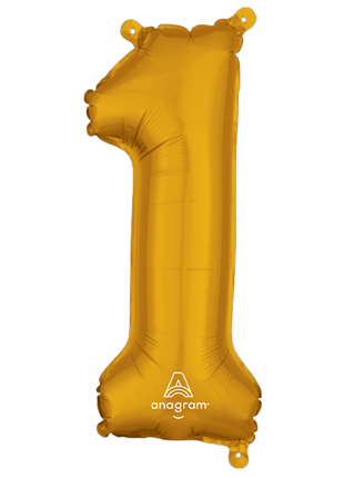 16in Anagram Air-Filled Gold Number 1 Balloon - Joker Party Supply