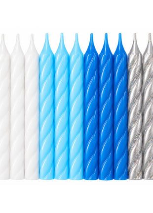 2.5in Unique Blue, White and Silver Spiral Birthday Candles 24pc