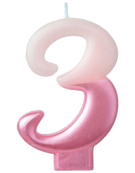 2.75 in Amscan Pink Number 3 Candle