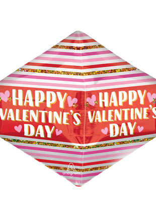 21in Anagram Happy Valentine's Day Stripes & Glitter Balloon