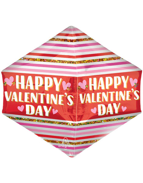 21in Anagram Happy Valentine's Day Stripes & Glitter Balloon