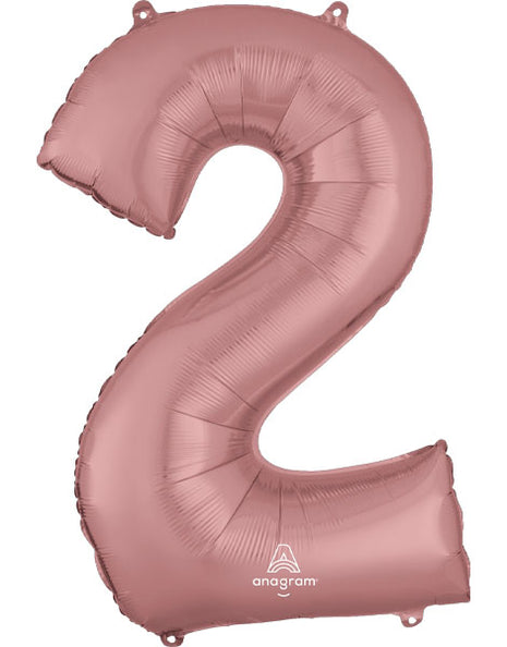 Globo con anagrama número 2 de oro rosa de 34 pulgadas