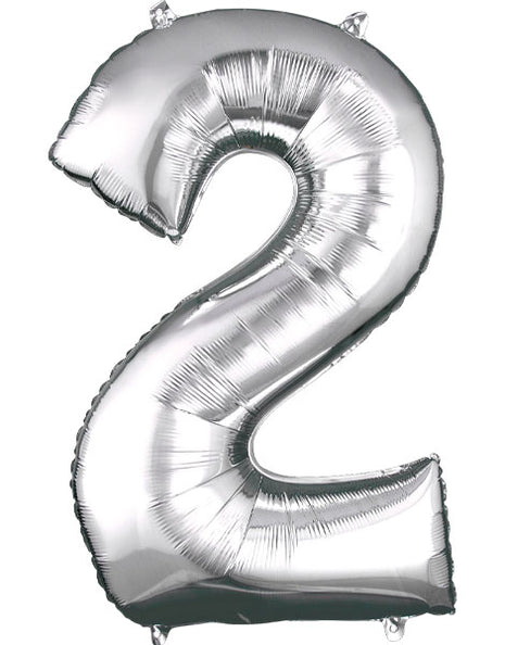 34in Anagram Silver Number 2 Balloon - Joker Party Supply