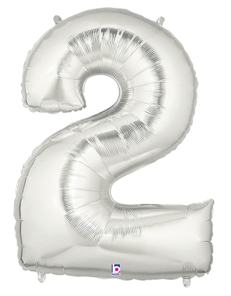 34in Betallic Silver Number 2 Megaloons - Joker Party Supply