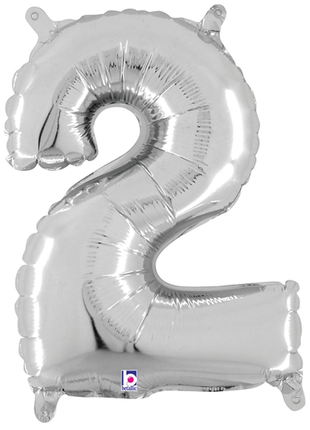 14in Betallic Air-Filled Silver Number 2 Balloon - Joker Party Supply