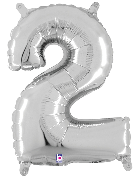 14in Betallic Air-Filled Silver Number 2 Balloon - Joker Party Supply