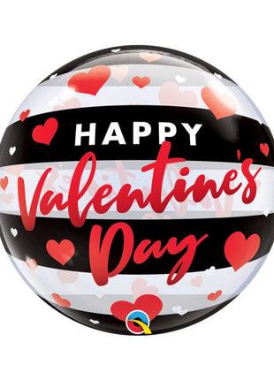 22in Qualatex Valentine Black Stripes Bubble Balloon