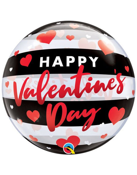 22in Qualatex Valentine Black Stripes Bubble Balloon