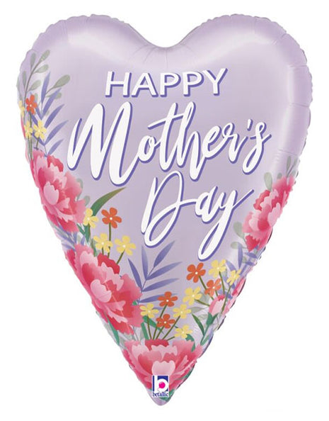 26in Betallic Satin Floral Mother's Day Heart Balloon
