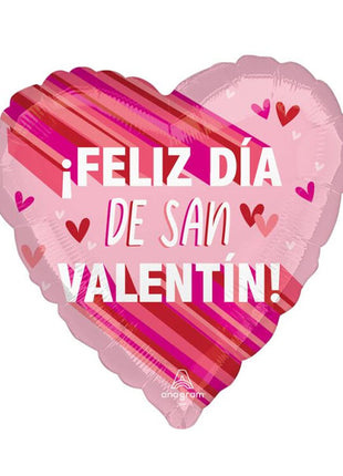 28in Anagram Feliz Dia De San Valentin Stripes Balloon