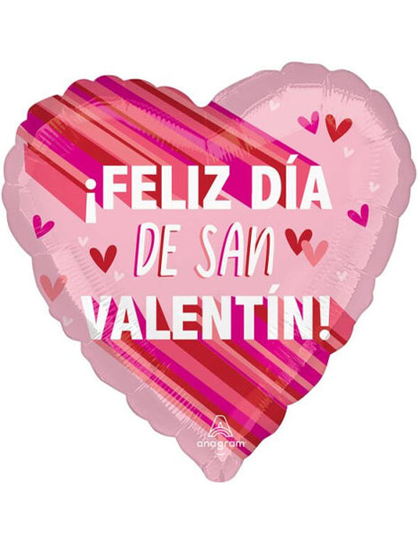 28in Anagram Feliz Dia De San Valentin Stripes Balloon