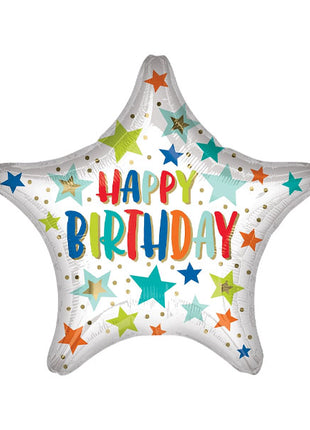 28in Anagram Happy Birthday Day Stars & Dots Balloon