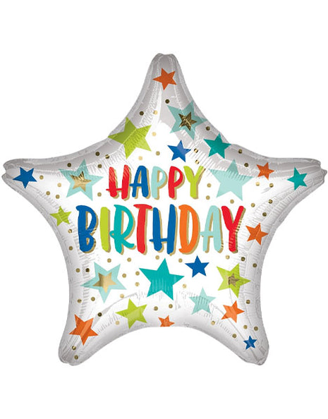 28in Anagram Happy Birthday Day Stars & Dots Balloon