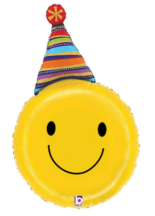 29in Betallic Party Hat Smiley Face Balloon