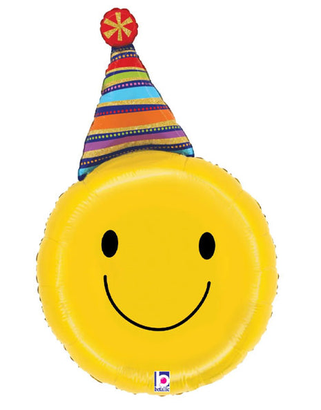 29in Betallic Party Hat Smiley Face Balloon
