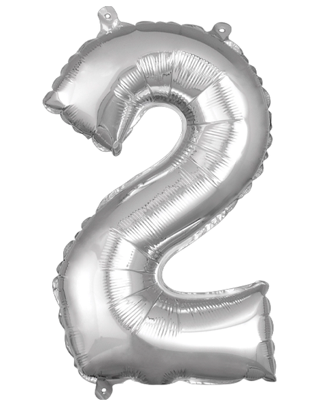 16in Anagram Air-Filled Silver Number 2 Balloon - Joker Party Supply