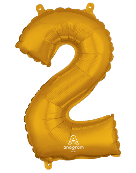 16in Anagram Air-Filled Gold Number 2 Balloon - Joker Party Supply
