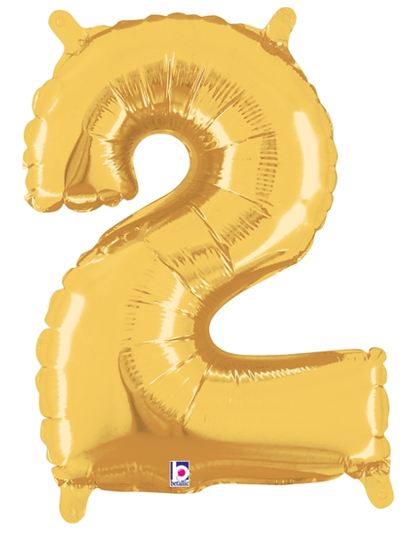 14in Betallic Air-Filled Gold Number 2 Ballooon - Joker Party Supply