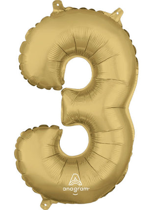 34in Anagram White Gold Number 3 Balloon - Joker Party Supply