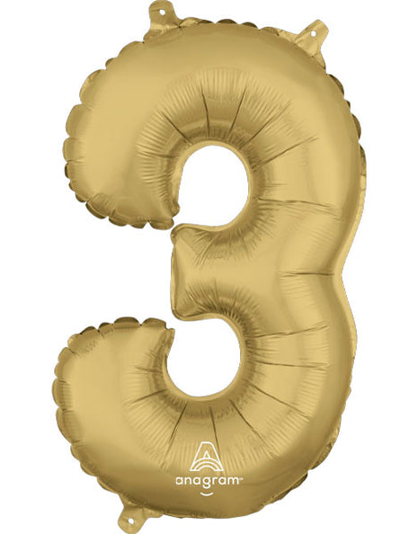 34in Anagram White Gold Number 3 Balloon - Joker Party Supply