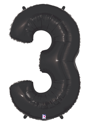34in Betallic Black Number 3 Megaloons - Joker Party Supply