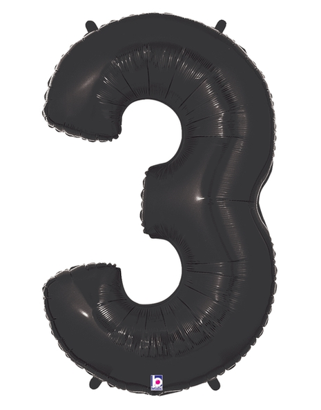34in Betallic Black Number 3 Megaloons - Joker Party Supply