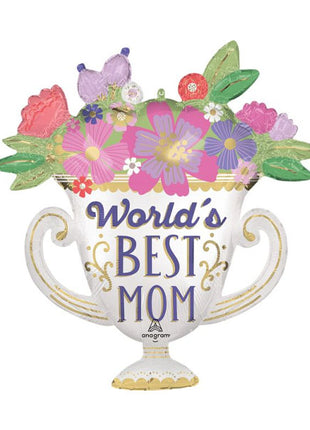 30in Anagram Satin World's Best Mom Trophy Balloon