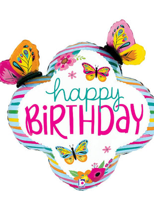 30in Betallic Colorful Birthday Butterfly Frame Balloon