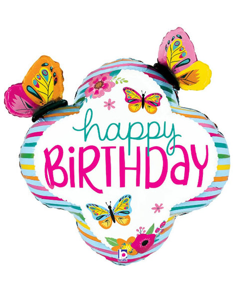 30in Betallic Colorful Birthday Butterfly Frame Balloon