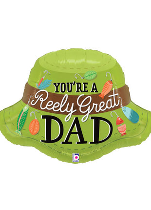 30in Betallic Reely Great Dad Fishing Hat Balloon