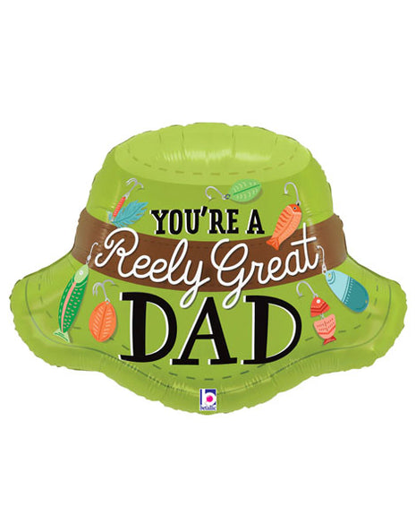 30in Betallic Reely Great Dad Fishing Hat Balloon