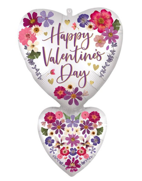 31in Anagram Satin Pressed Flowers Double Heart Balloon
