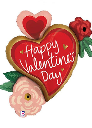 32in Betallic Valentine Heart Flowers Balloon
