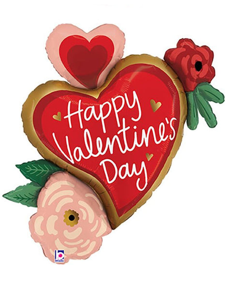 32in Betallic Valentine Heart Flowers Balloon