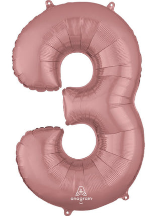 Globo con anagrama número 3 de oro rosa de 34 pulgadas