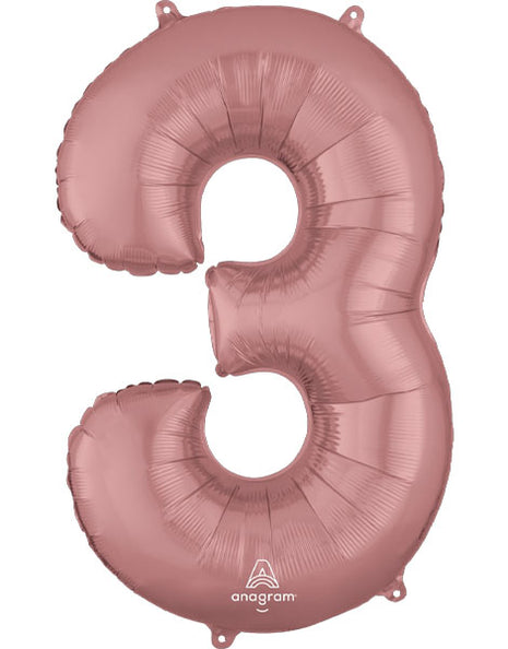 Globo con anagrama número 3 de oro rosa de 34 pulgadas