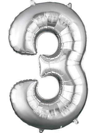 34in Anagram Silver Number 3 Balloon - Joker Party Supply