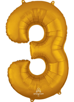 34in Anagram Gold Number 3 Balloon - Joker Party Supply