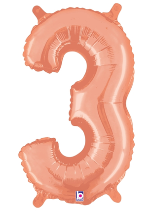 14in Betallic Air-Filled Rose Gold Number 3 Balloon - Joker Party Supply