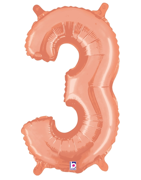 14in Betallic Air-Filled Rose Gold Number 3 Balloon - Joker Party Supply